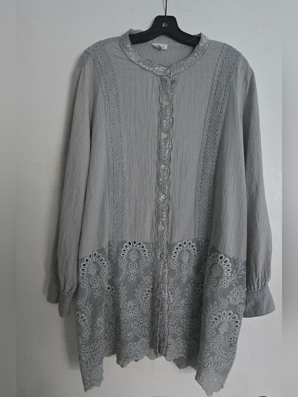 Light Grey Lace Trim Tunic Dress By POL - size L - Picture 8 of 13